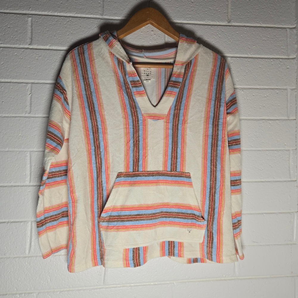 Billabong Womens Baja Hoodie Striped Terry Cloth Pullover Pastel Beach Pastel M